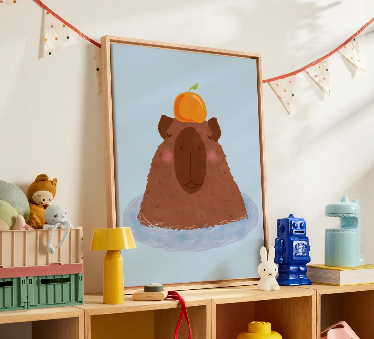 Capybara with Orange canvas by Illustration Raissa Oltmanns