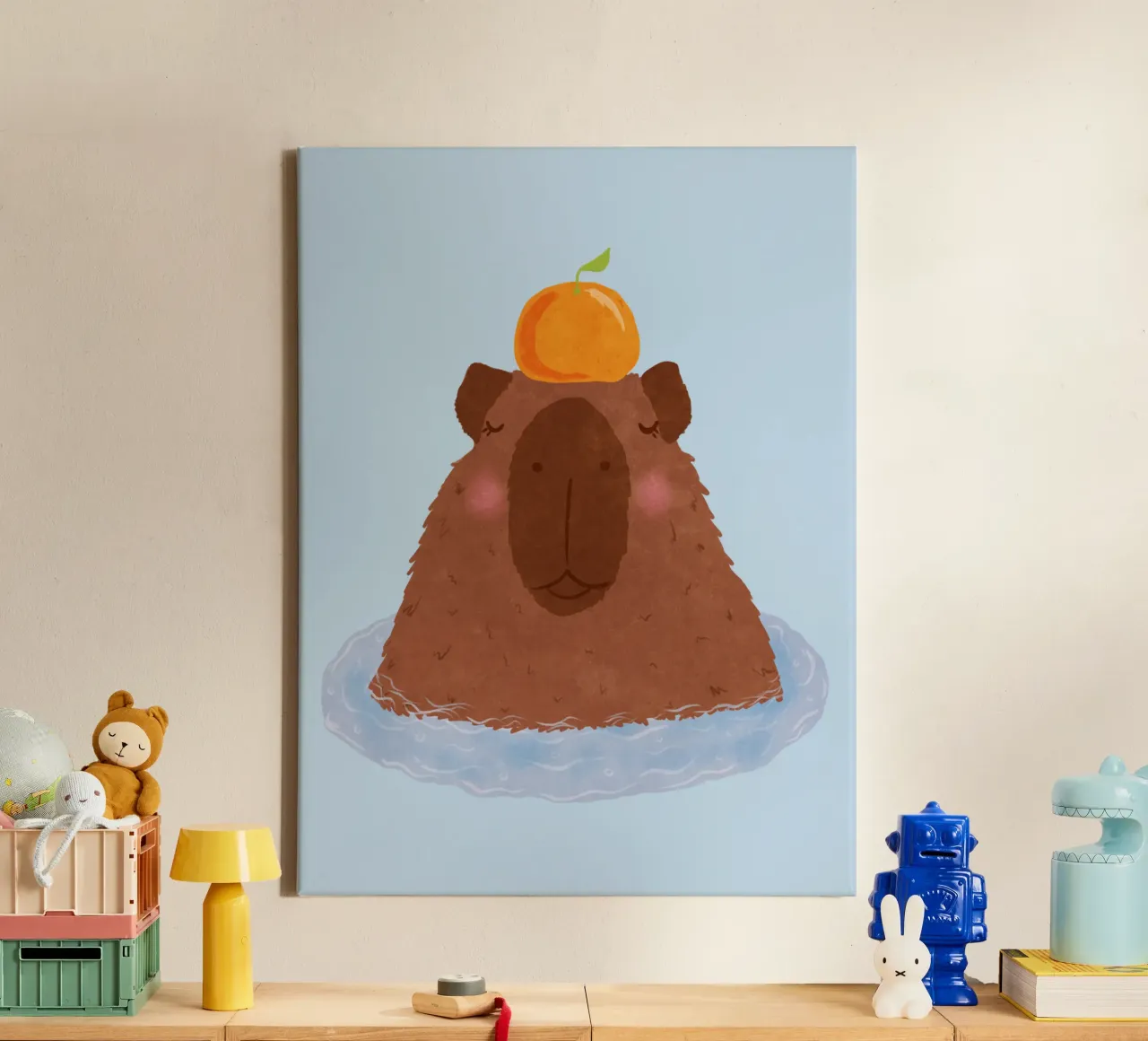 Capybara with Orange canvas by Illustration Raissa Oltmanns