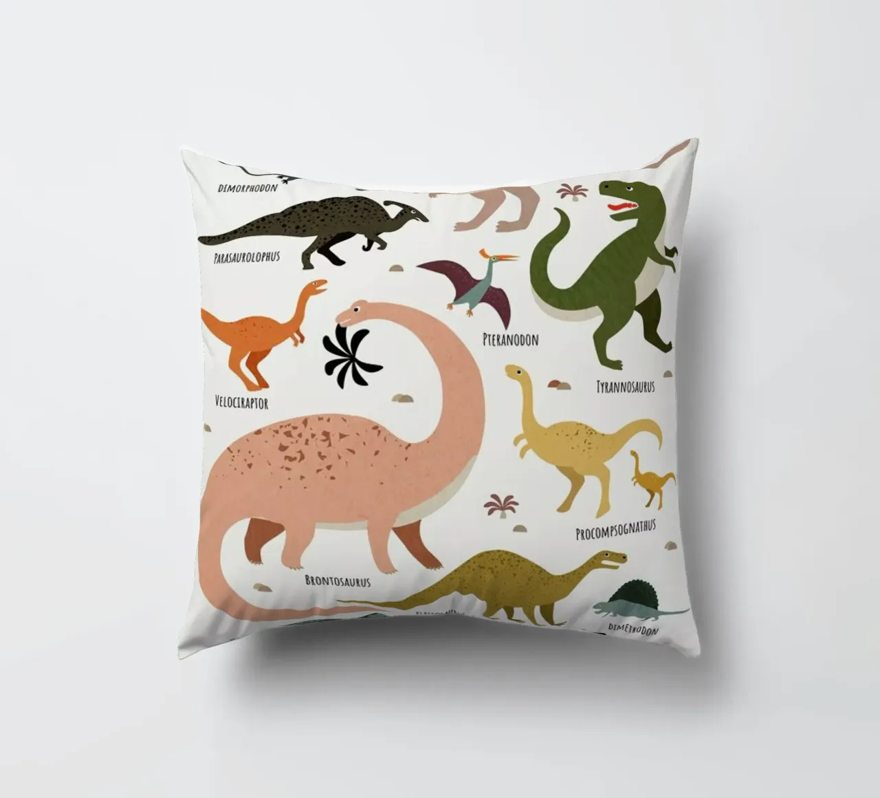 Dinosaur Friends decorative cushion by Little Flourishes