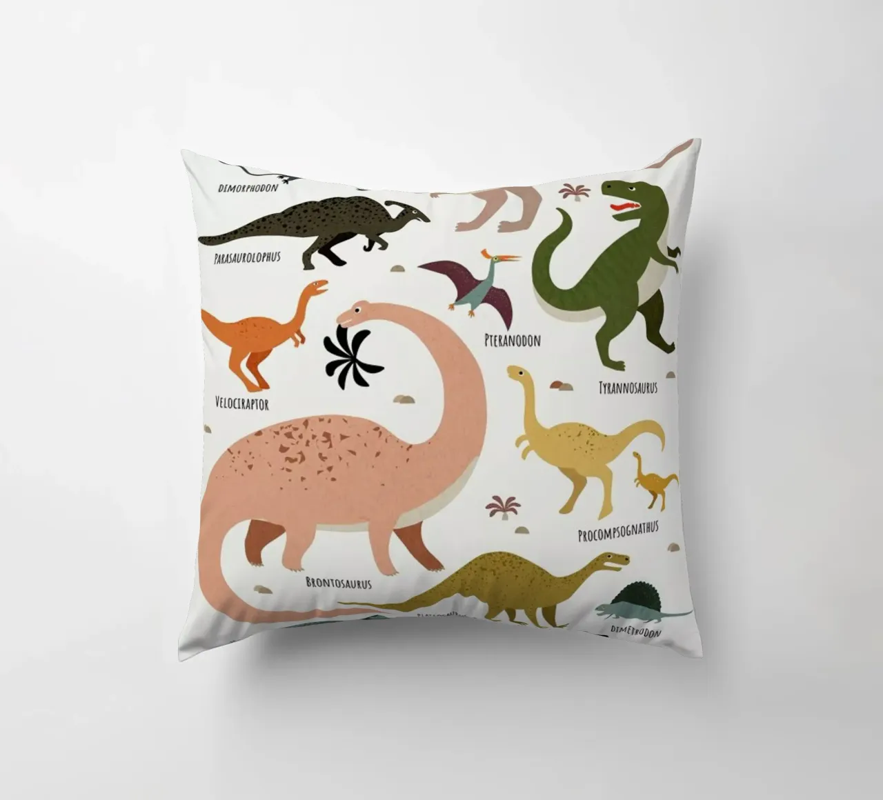 Dinosaur Friends decorative cushion by Little Flourishes