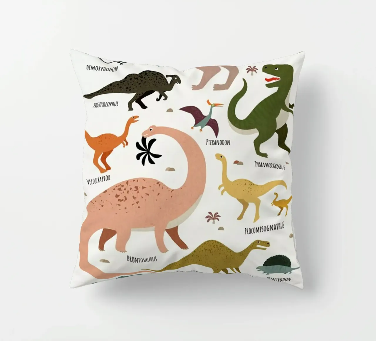 Dinosaur Friends decorative cushion by Little Flourishes