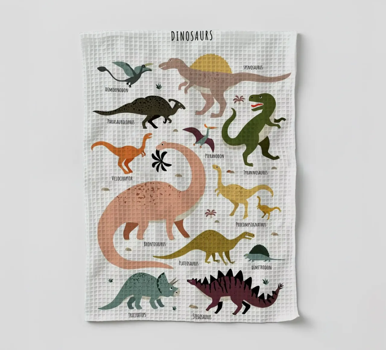 Dinosaur Friends tea towel by Little Flourishes