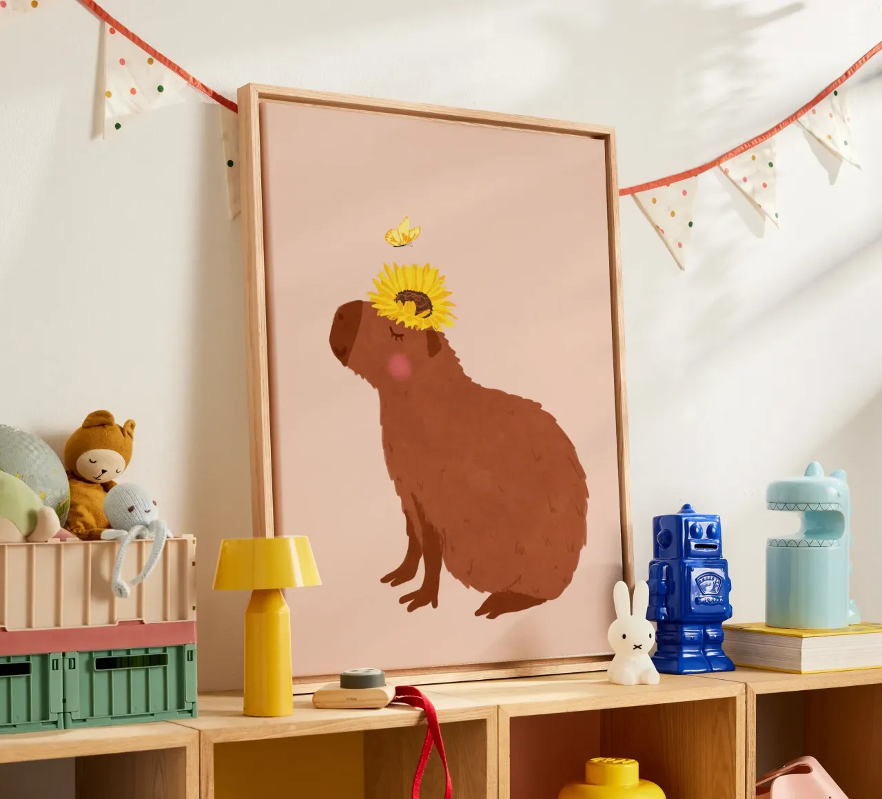 Capybara with Sunflower canvas by Illustration Raissa Oltmanns