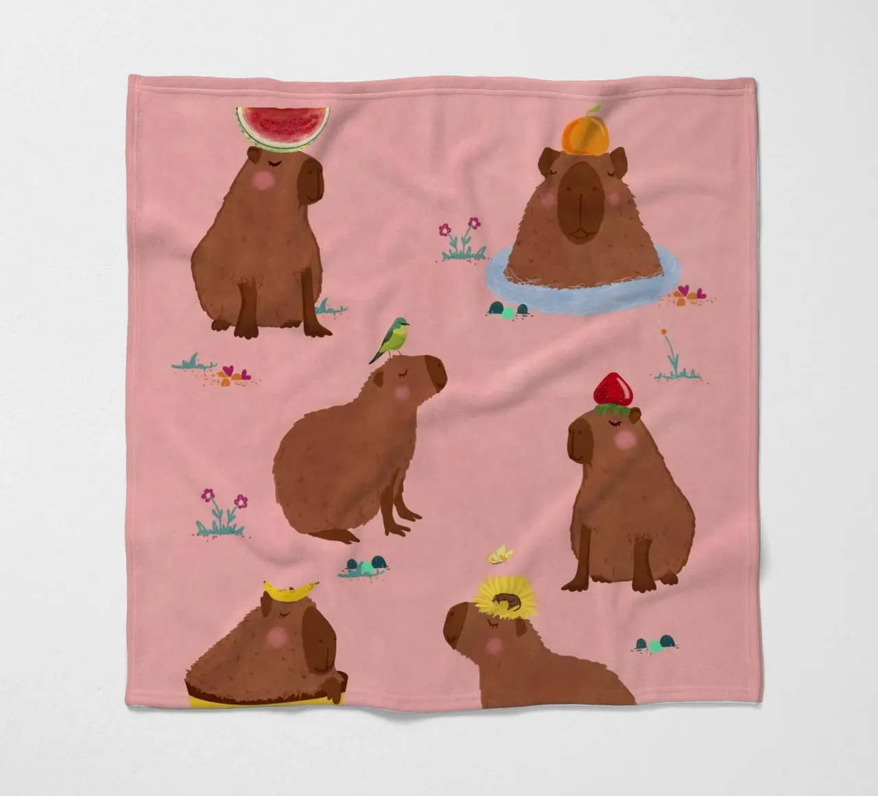 Capybara Collage fleece blanket by Illustration Raissa Oltmanns