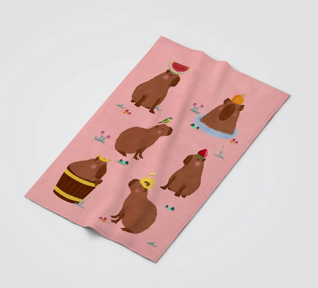 Capybara Collage fleece blanket by Illustration Raissa Oltmanns