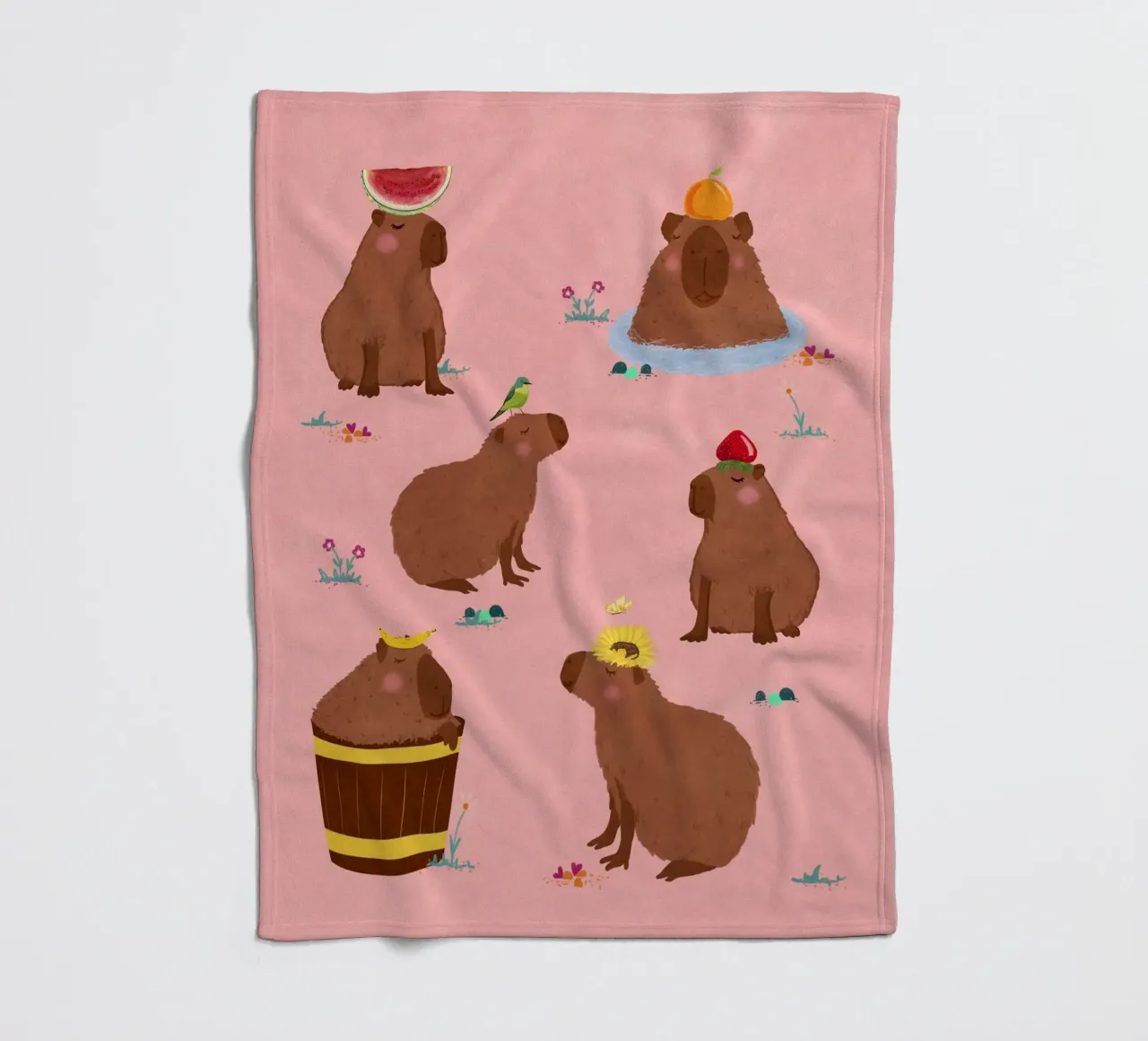 Capybara Collage fleece blanket by Illustration Raissa Oltmanns