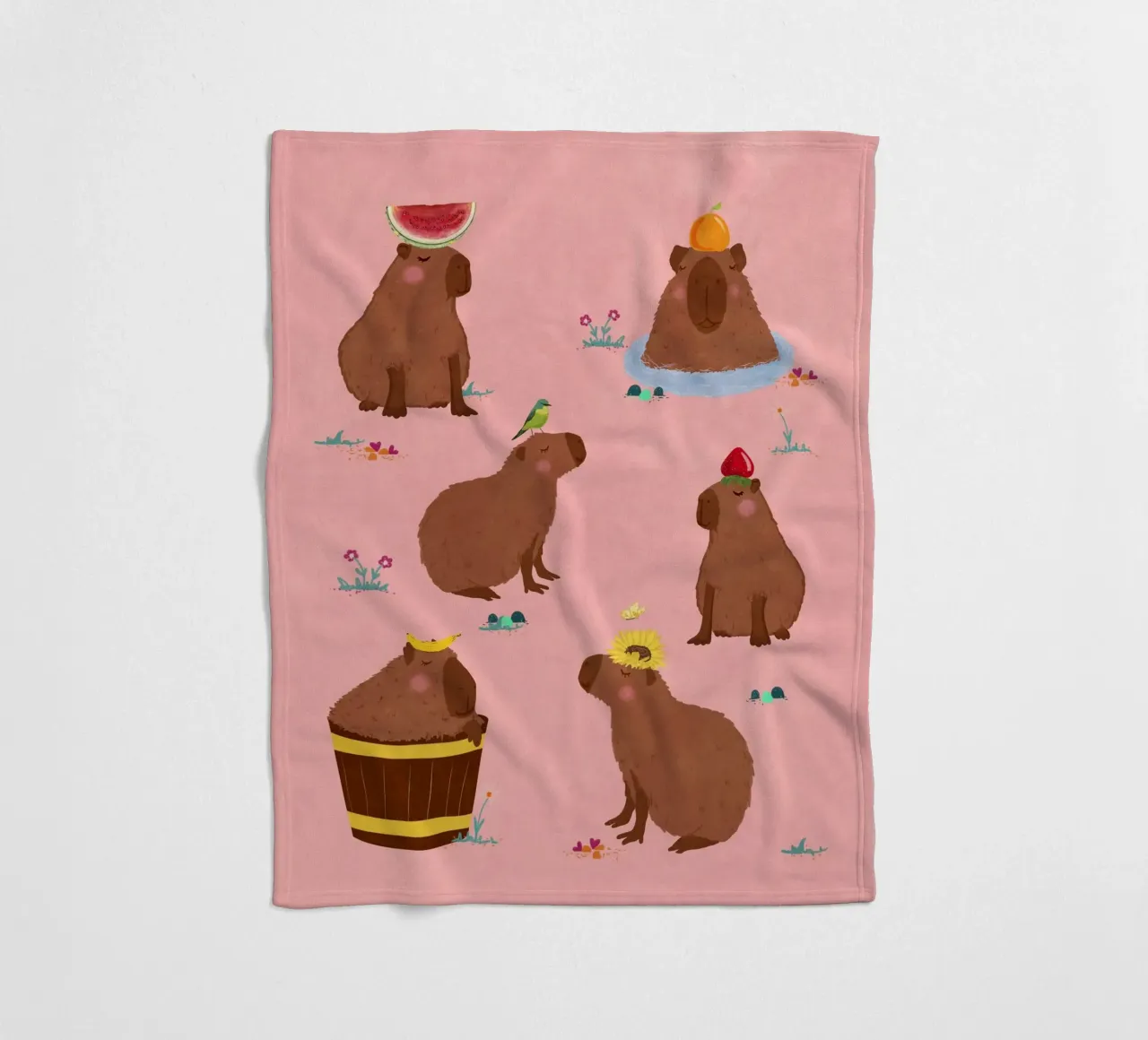 Capybara Collage fleece blanket by Illustration Raissa Oltmanns