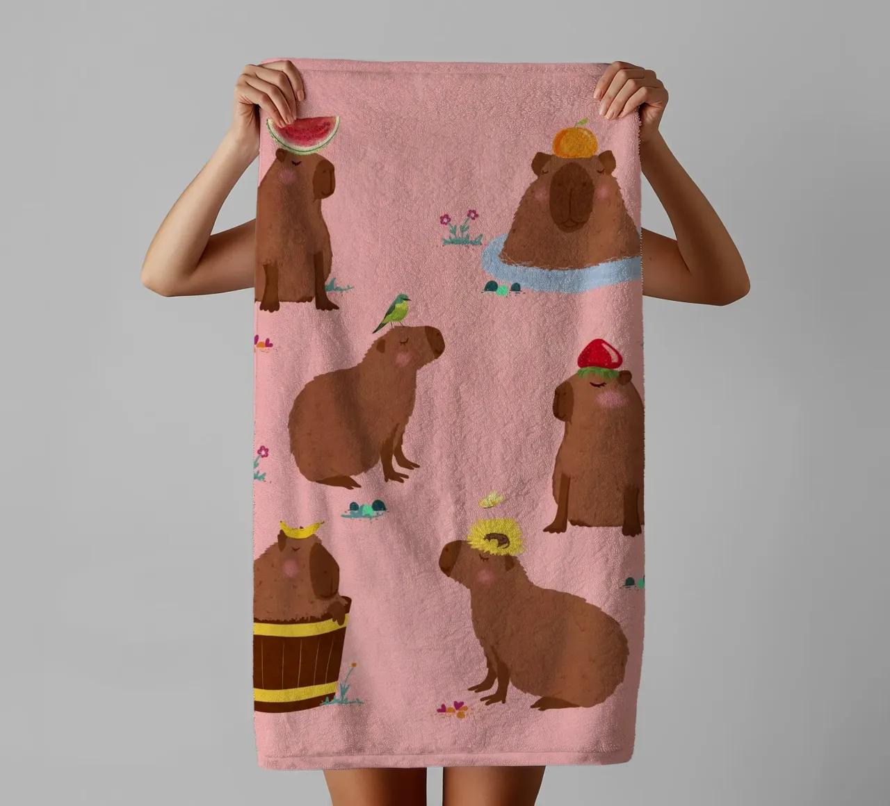 Capybara Collage towel by Illustration Raissa Oltmanns