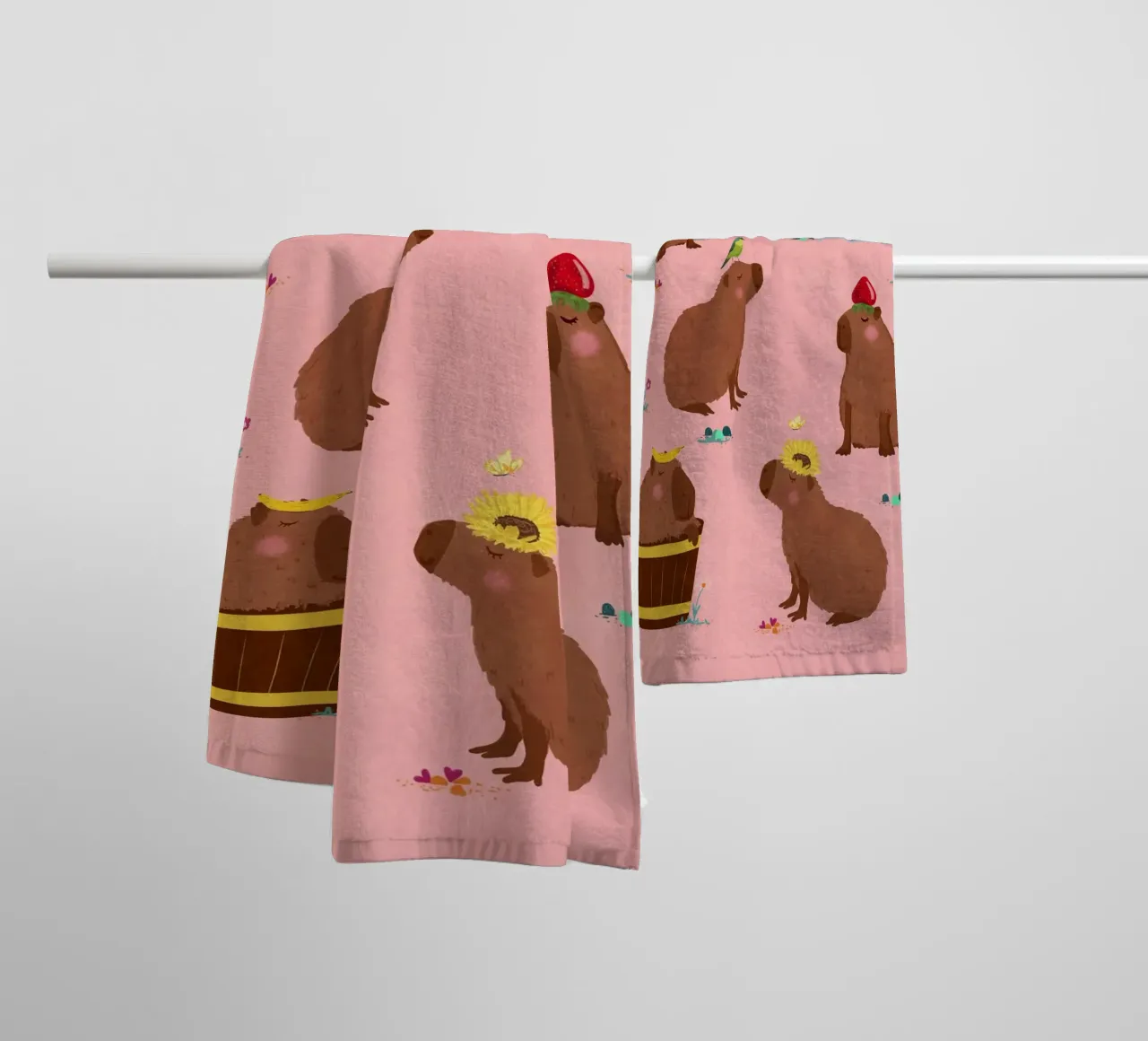Capybara Collage towel by Illustration Raissa Oltmanns