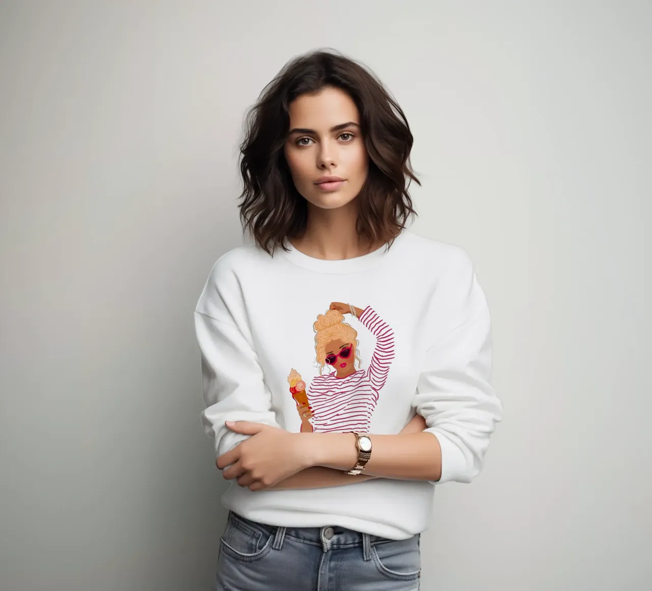 Gestreiftes Mädchen mit Eiscreme Sweatshirt von Illustration Raissa Oltmanns