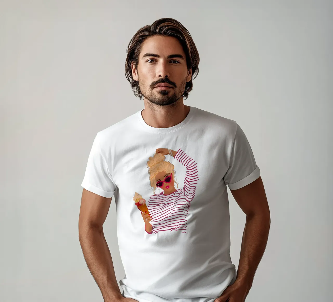 Ragazza a righe con gelato t-shirt da Illustration Raissa Oltmanns