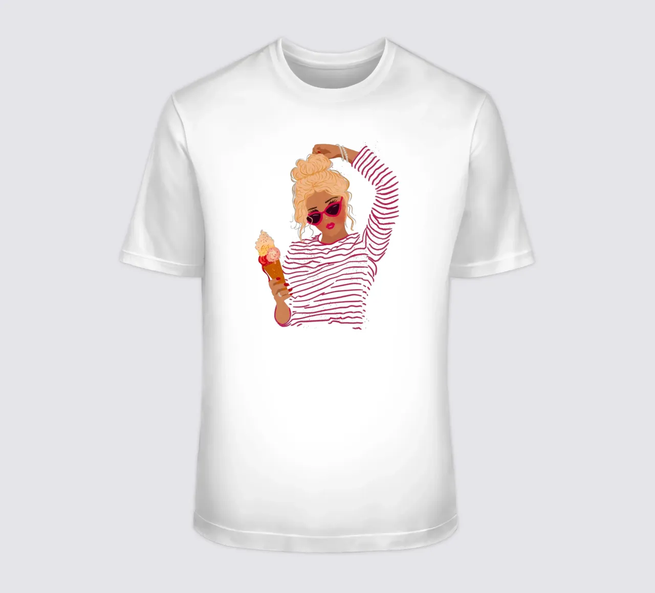 Ragazza a righe con gelato t-shirt da Illustration Raissa Oltmanns