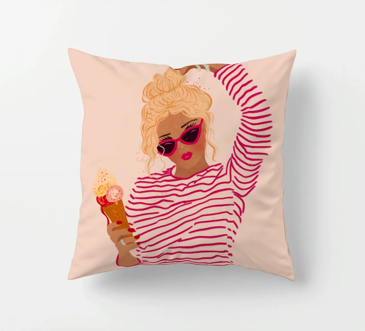 Ragazza a righe con gelato cuscino da Illustration Raissa Oltmanns