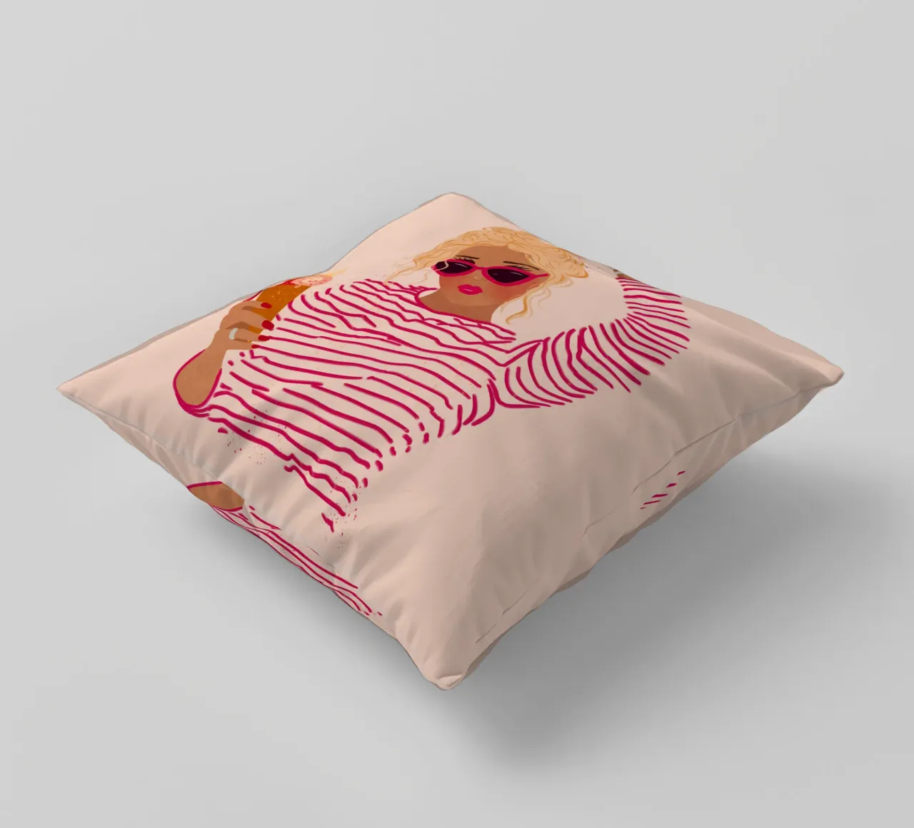 Ragazza a righe con gelato cuscino da Illustration Raissa Oltmanns
