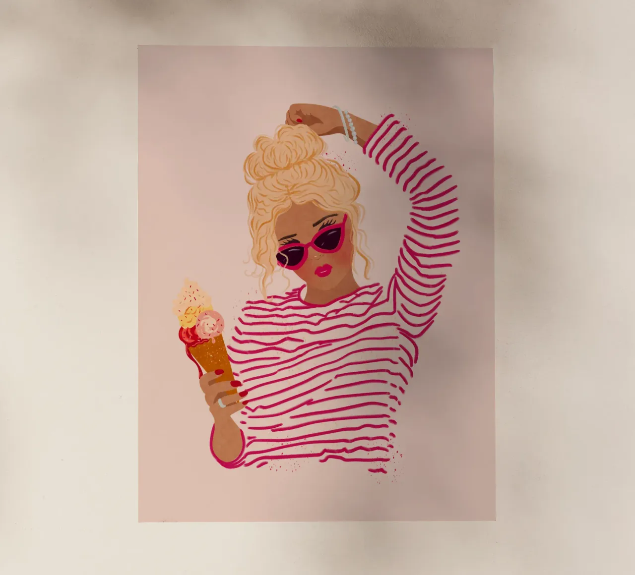 Ragazza a righe con gelato pellicola backlit da Illustration Raissa Oltmanns