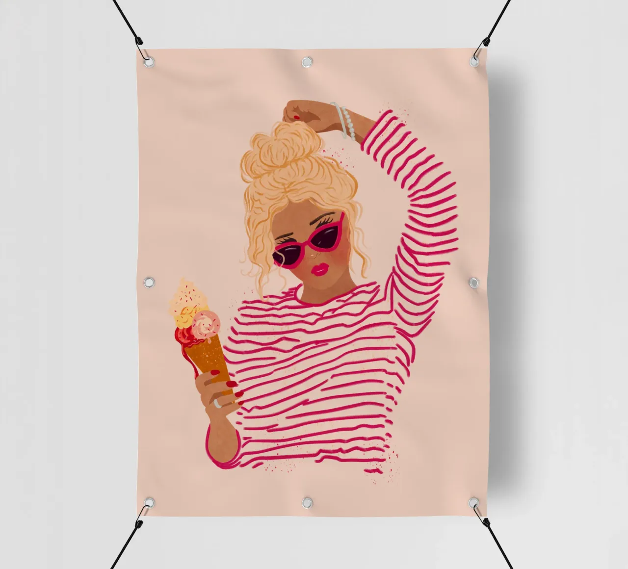Ragazza a righe con gelato telo in pvc da Illustration Raissa Oltmanns