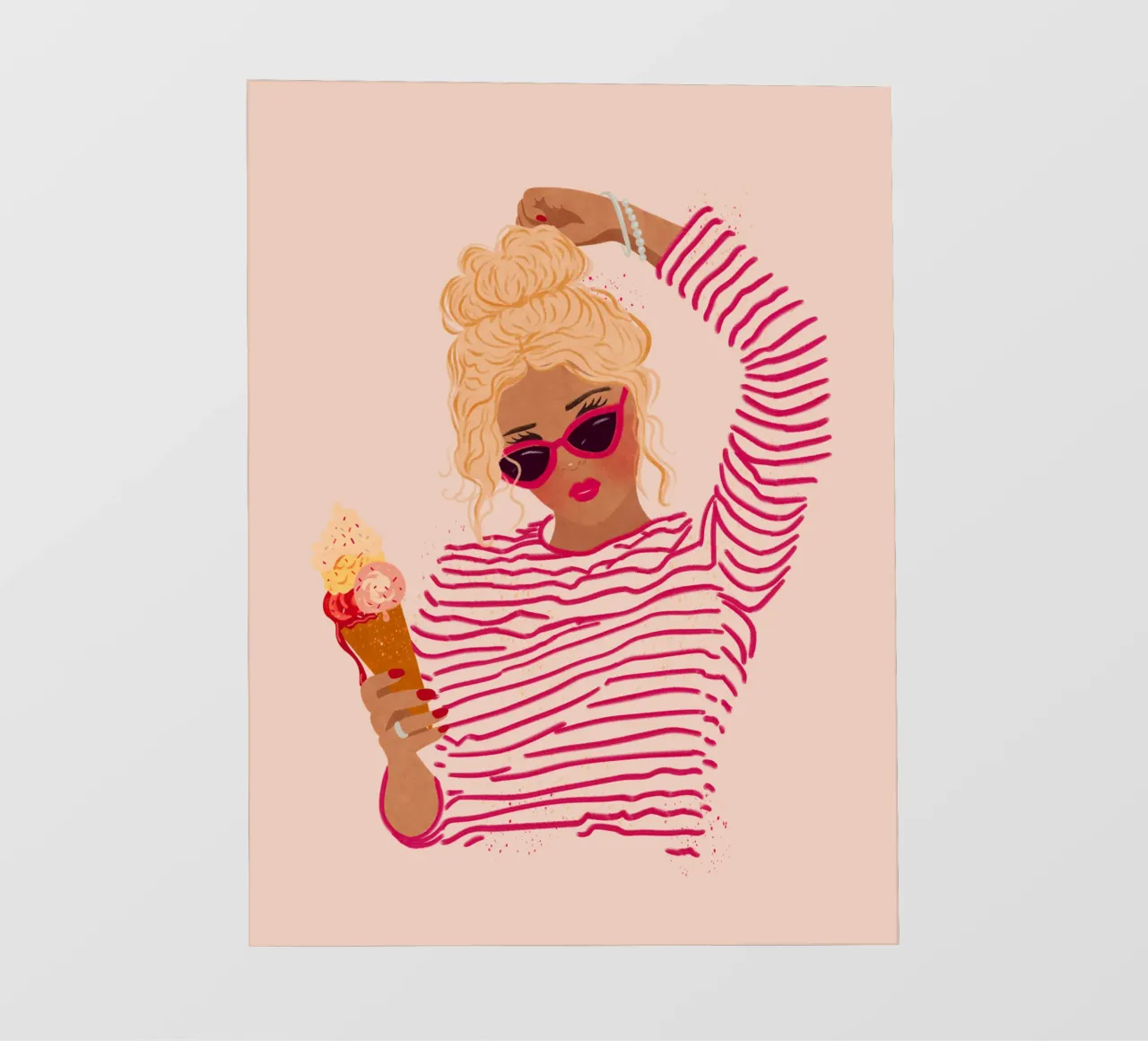 Ragazza a righe con gelato telo in pvc da Illustration Raissa Oltmanns