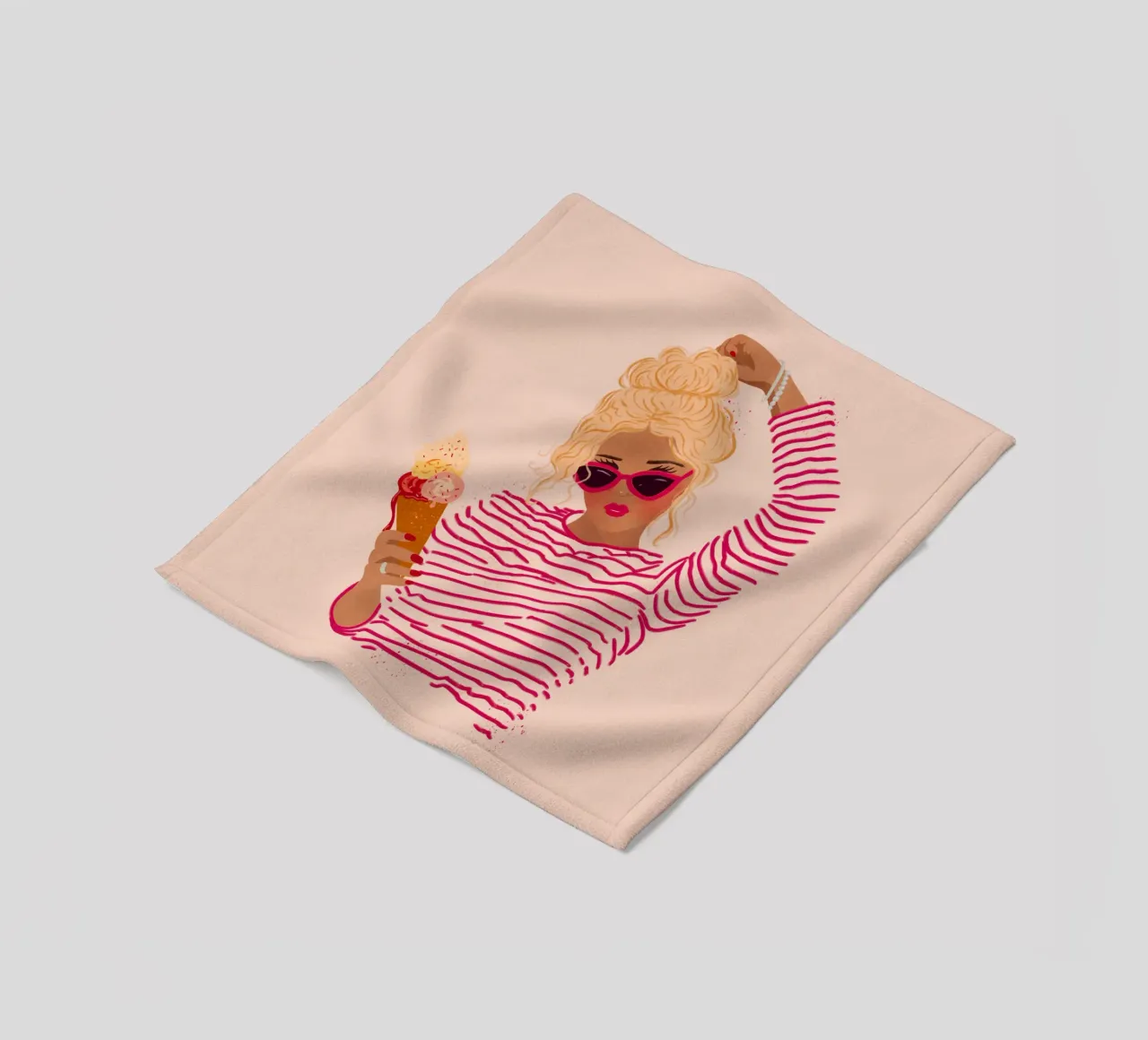 Ragazza a righe con gelato coperta in pile da Illustration Raissa Oltmanns