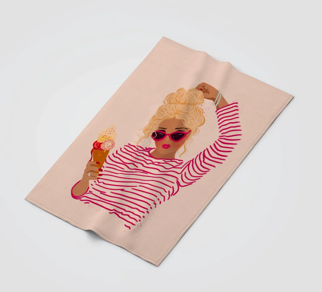 Ragazza a righe con gelato coperta in pile da Illustration Raissa Oltmanns