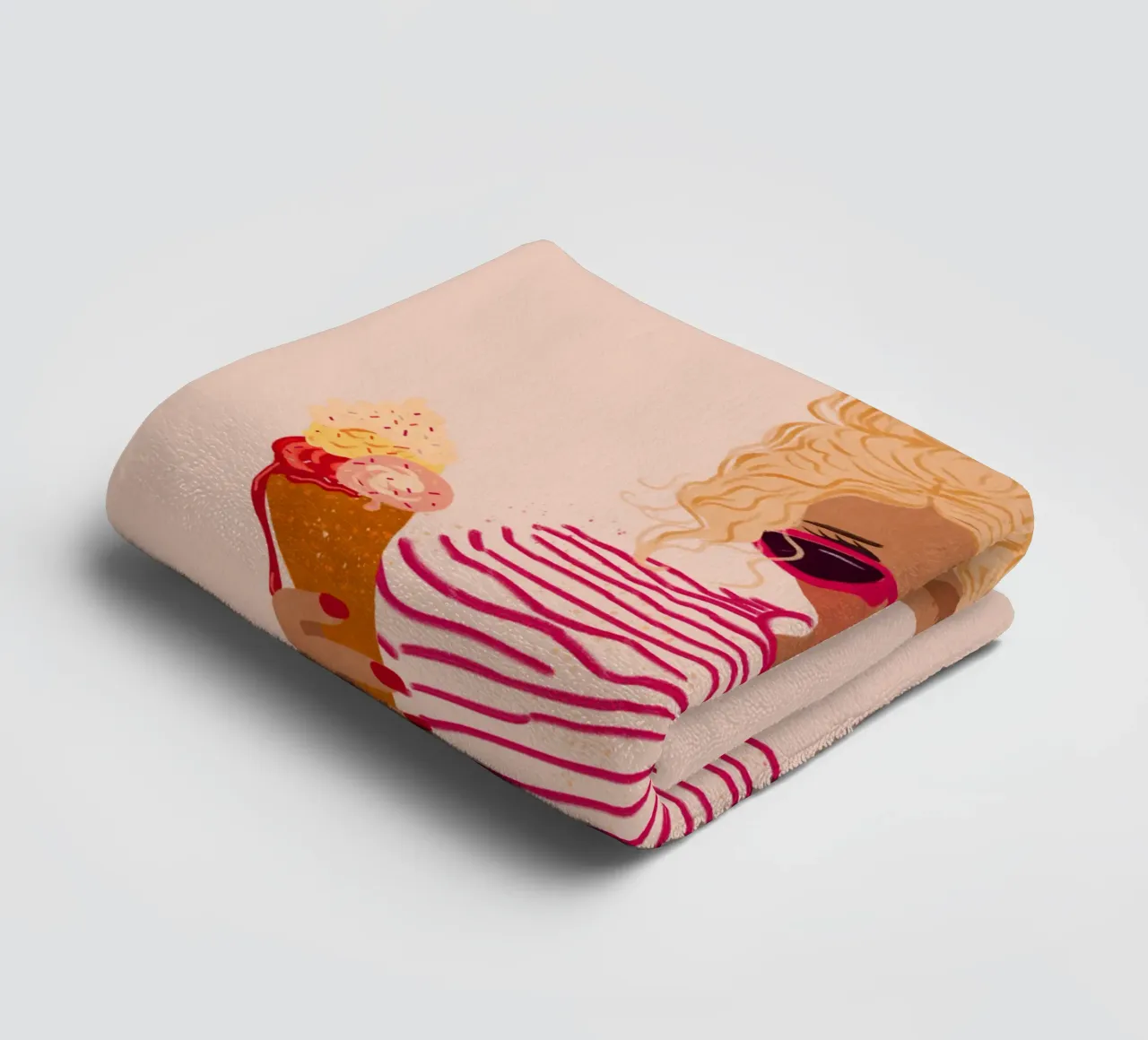 Ragazza a righe con gelato asciugamano da bagno da Illustration Raissa Oltmanns