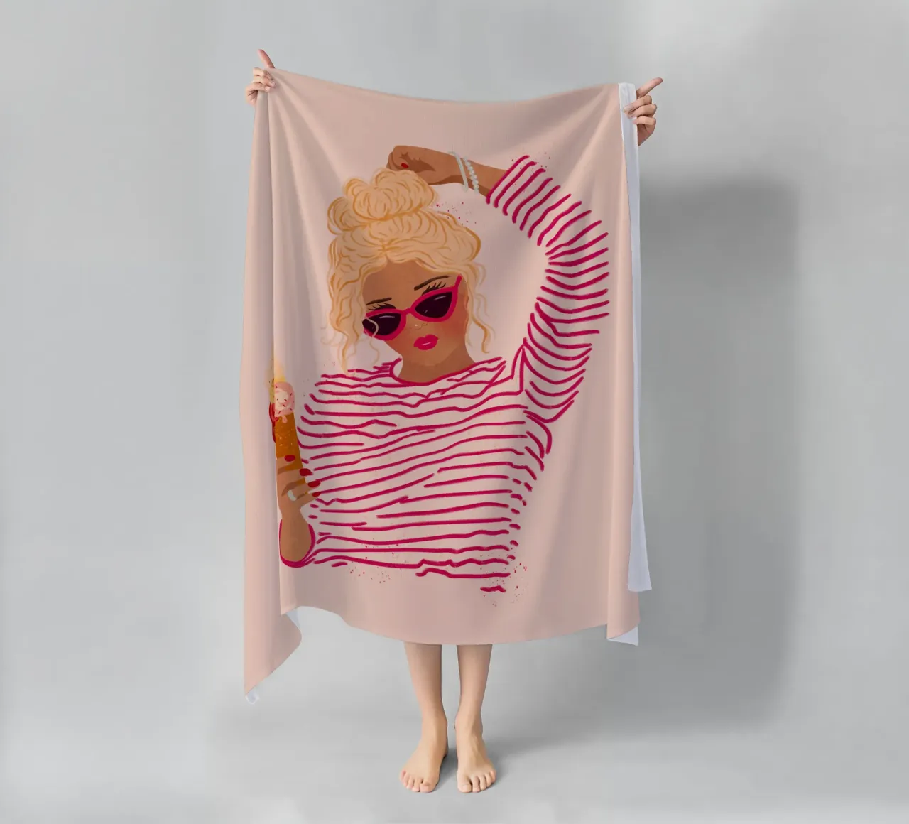 Ragazza a righe con gelato telo mare da Illustration Raissa Oltmanns