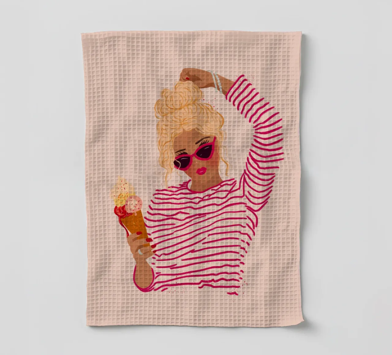Ragazza a righe con gelato canovaccio da cucina da Illustration Raissa Oltmanns