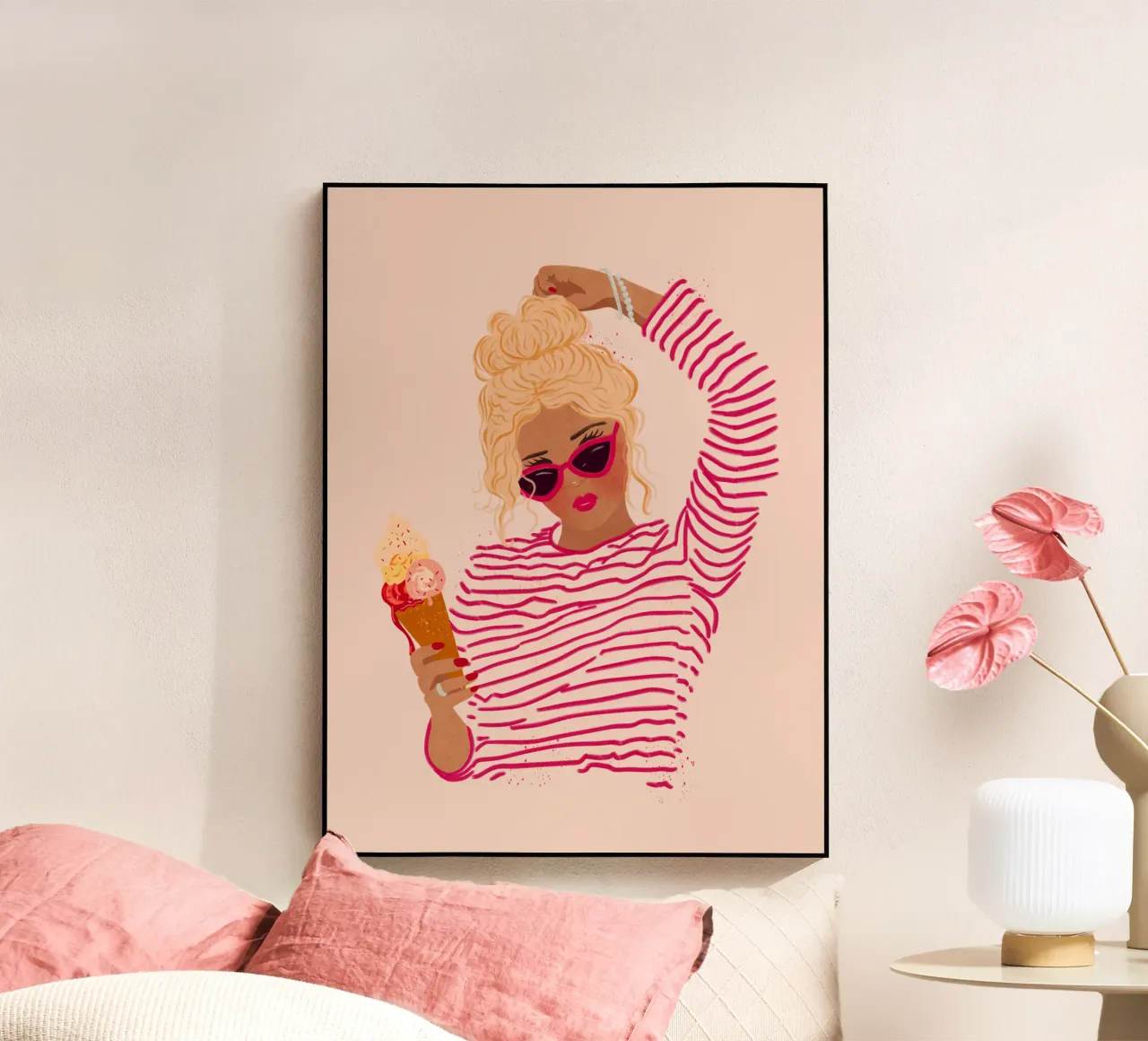 Ragazza a righe con gelato plexiglass da Illustration Raissa Oltmanns