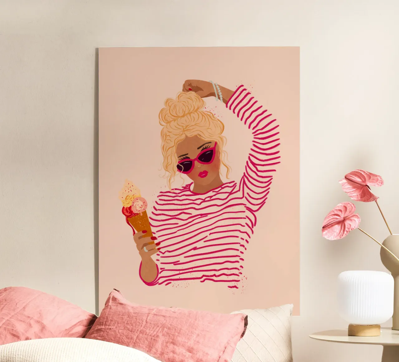 Ragazza a righe con gelato plexiglass da Illustration Raissa Oltmanns
