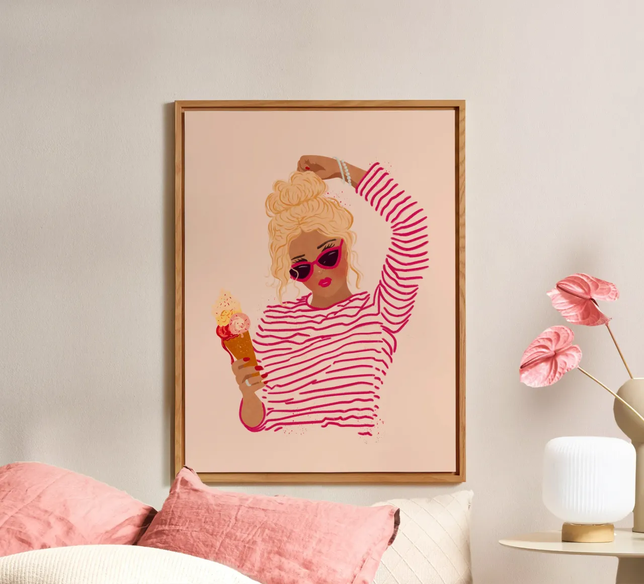 Ragazza a righe con gelato alluminio dibond da Illustration Raissa Oltmanns