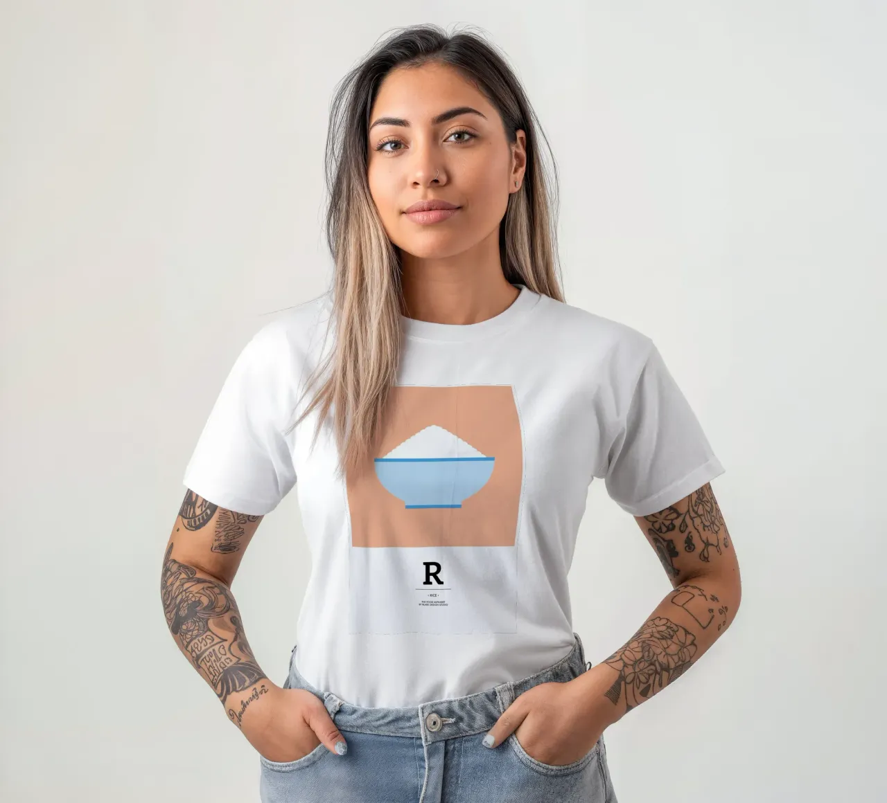 „The Food Alphabet“ - R like Rice t-shirt da BLAEK Design Studio