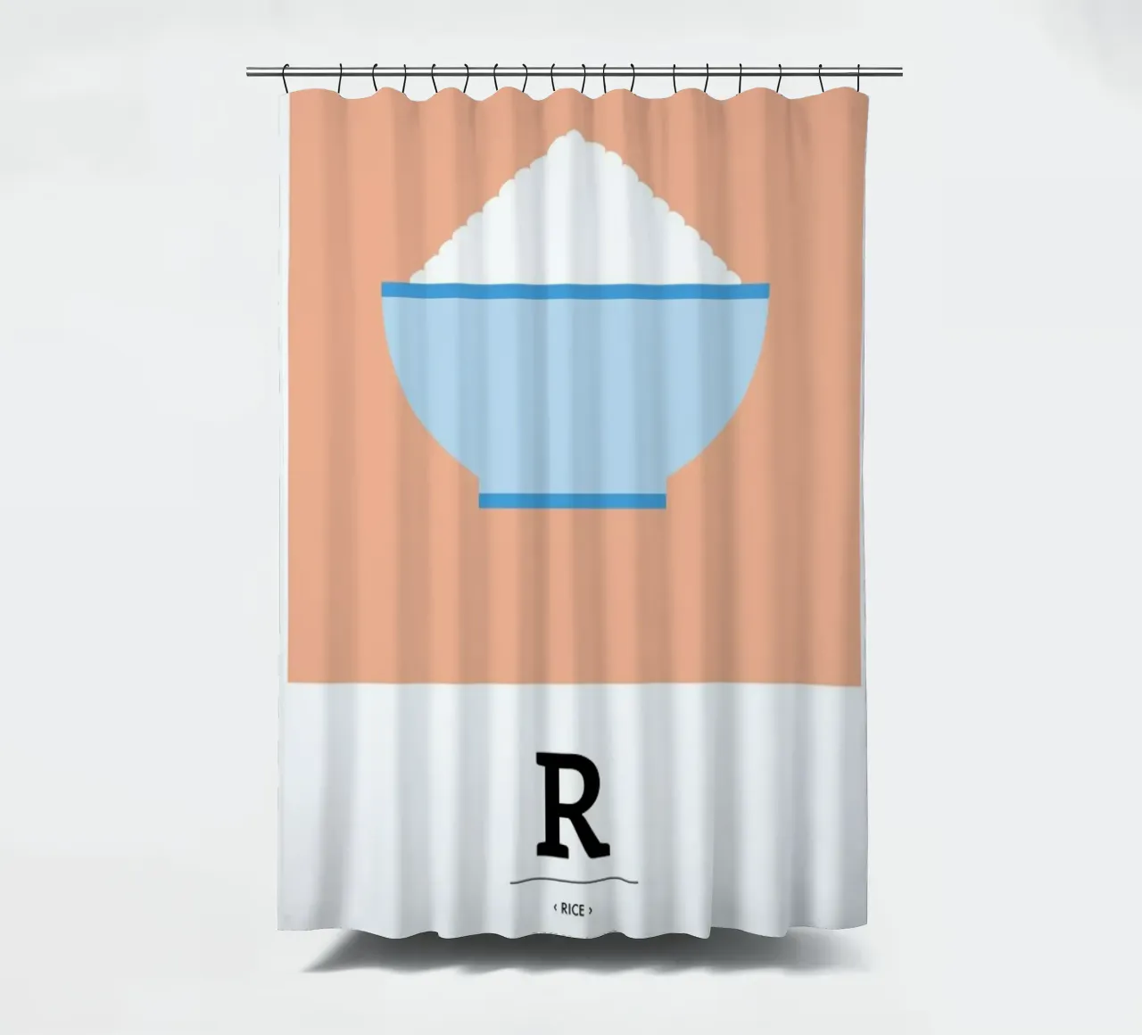 „The Food Alphabet“ - R like Rice shower curtain by BLAEK Design Studio