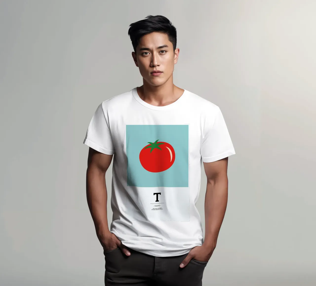„The Food Alphabet“ - T like Tomato t-shirt da BLAEK Design Studio