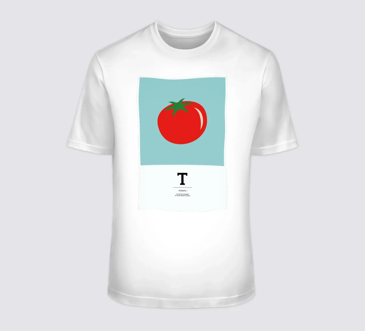 „The Food Alphabet“ - T like Tomato t-shirt da BLAEK Design Studio