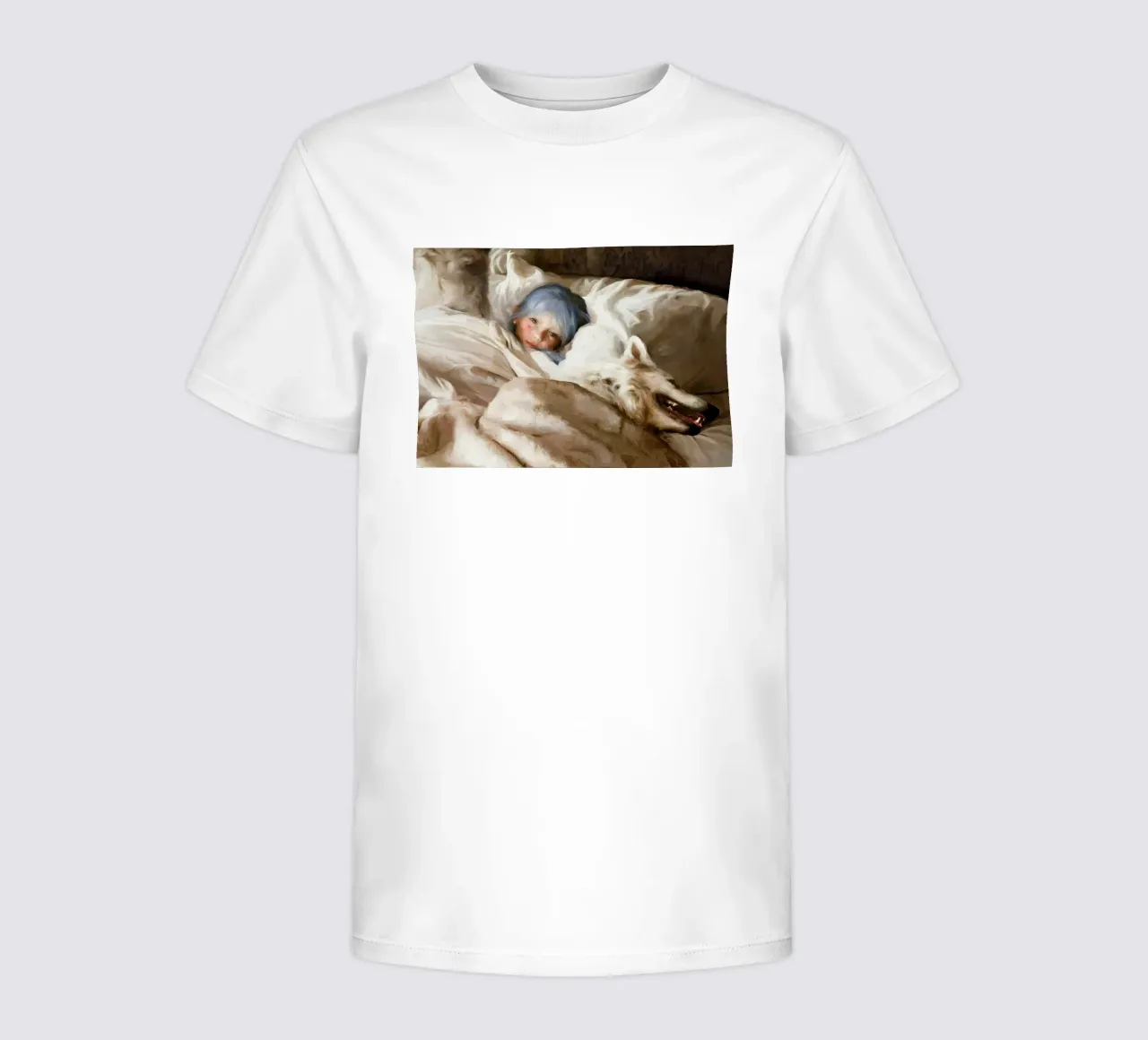 Guillermo Lorca Girl Sleeping with the Wolf kids t-shirt by Birgitart