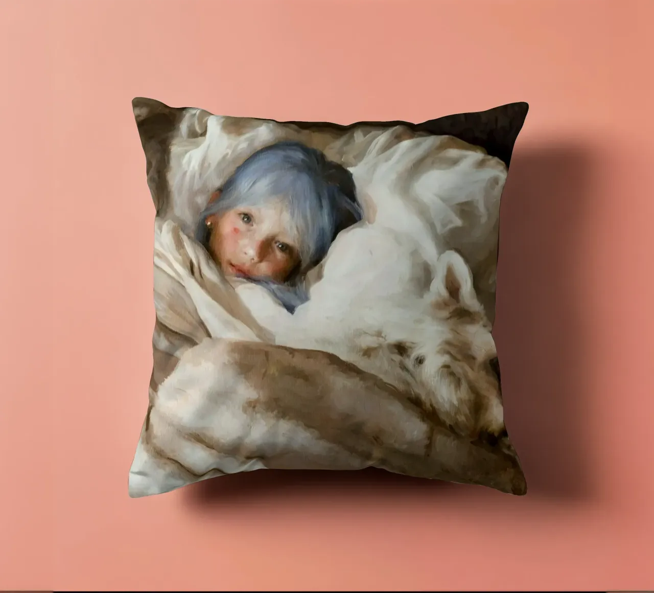 Guillermo Lorca La ragazza che dorme con il lupo cuscino da Birgitart