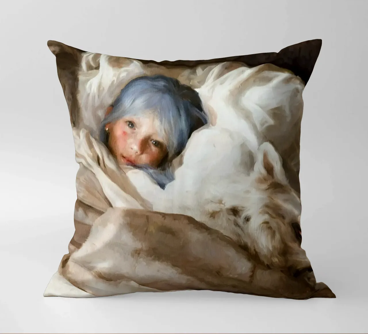 Guillermo Lorca La ragazza che dorme con il lupo cuscino da Birgitart