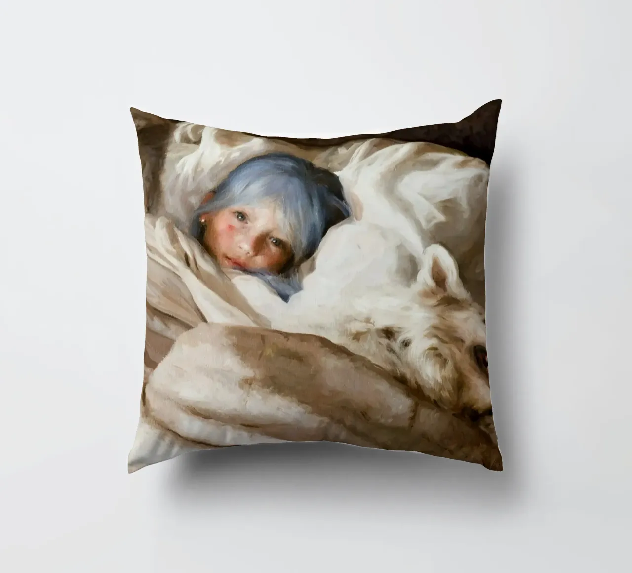 Guillermo Lorca La ragazza che dorme con il lupo cuscino da Birgitart