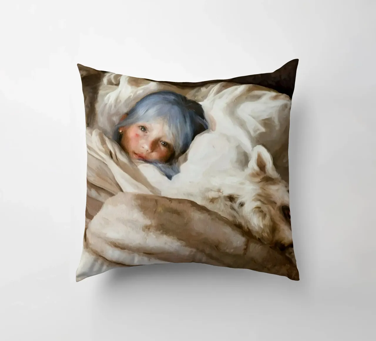 Guillermo Lorca La ragazza che dorme con il lupo cuscino da Birgitart
