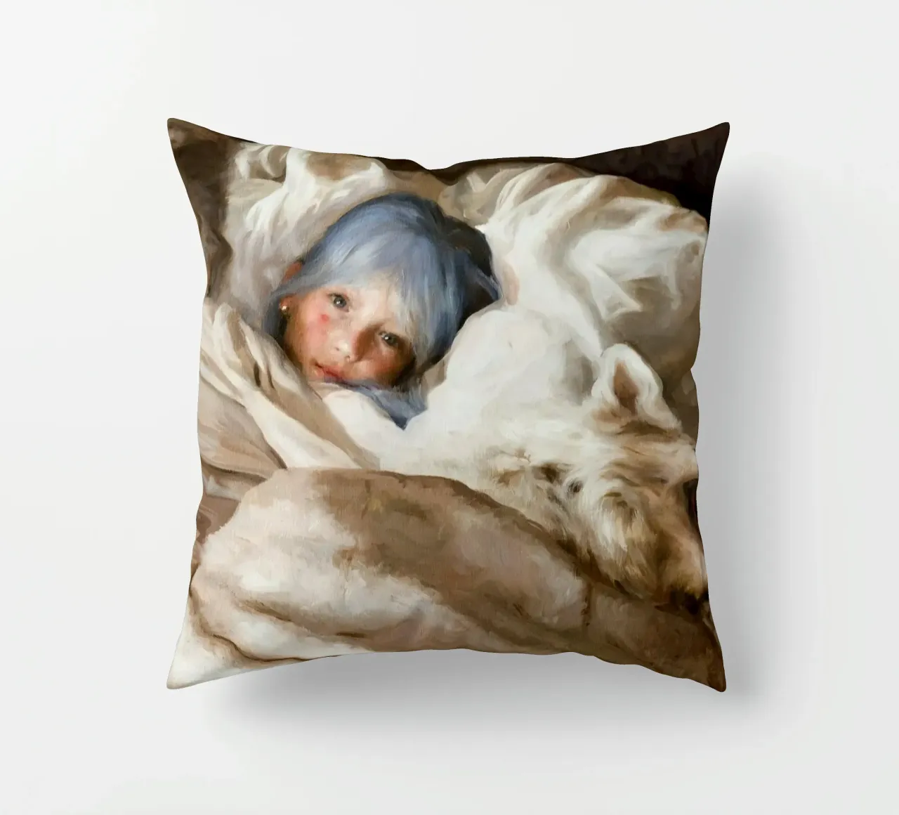 Guillermo Lorca La ragazza che dorme con il lupo cuscino da Birgitart