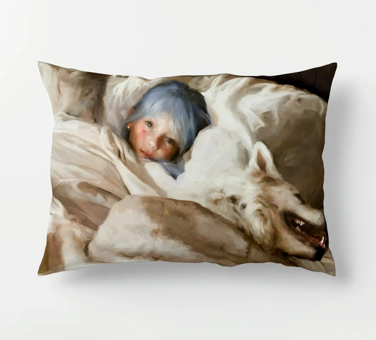 Guillermo Lorca La ragazza che dorme con il lupo cuscino da Birgitart