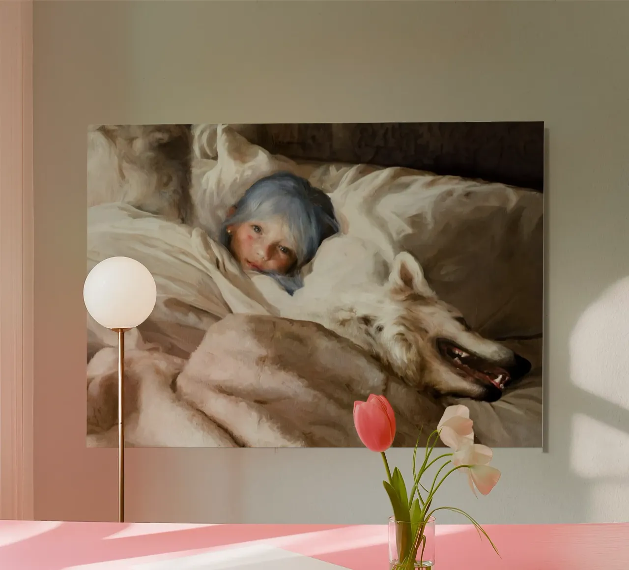 Guillermo Lorca La ragazza che dorme con il lupo alluminio dibond da Birgitart