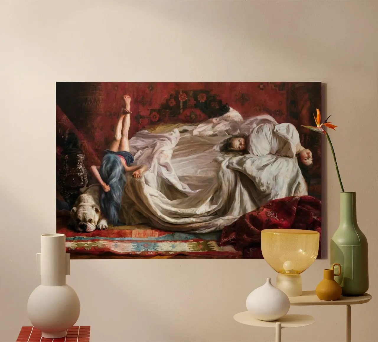 Guillermo Lorca Ragazze sul letto tela con Cornice a cassetta da Birgitart