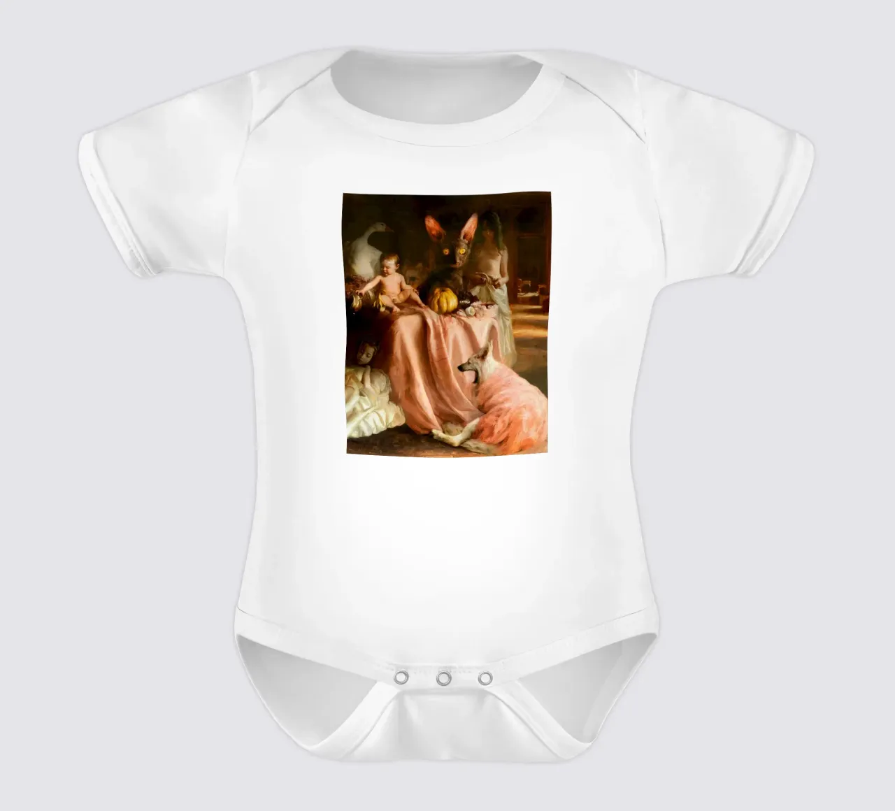 Guillermo Lorca Sade and the Cat short-sleeve baby romper by Birgitart