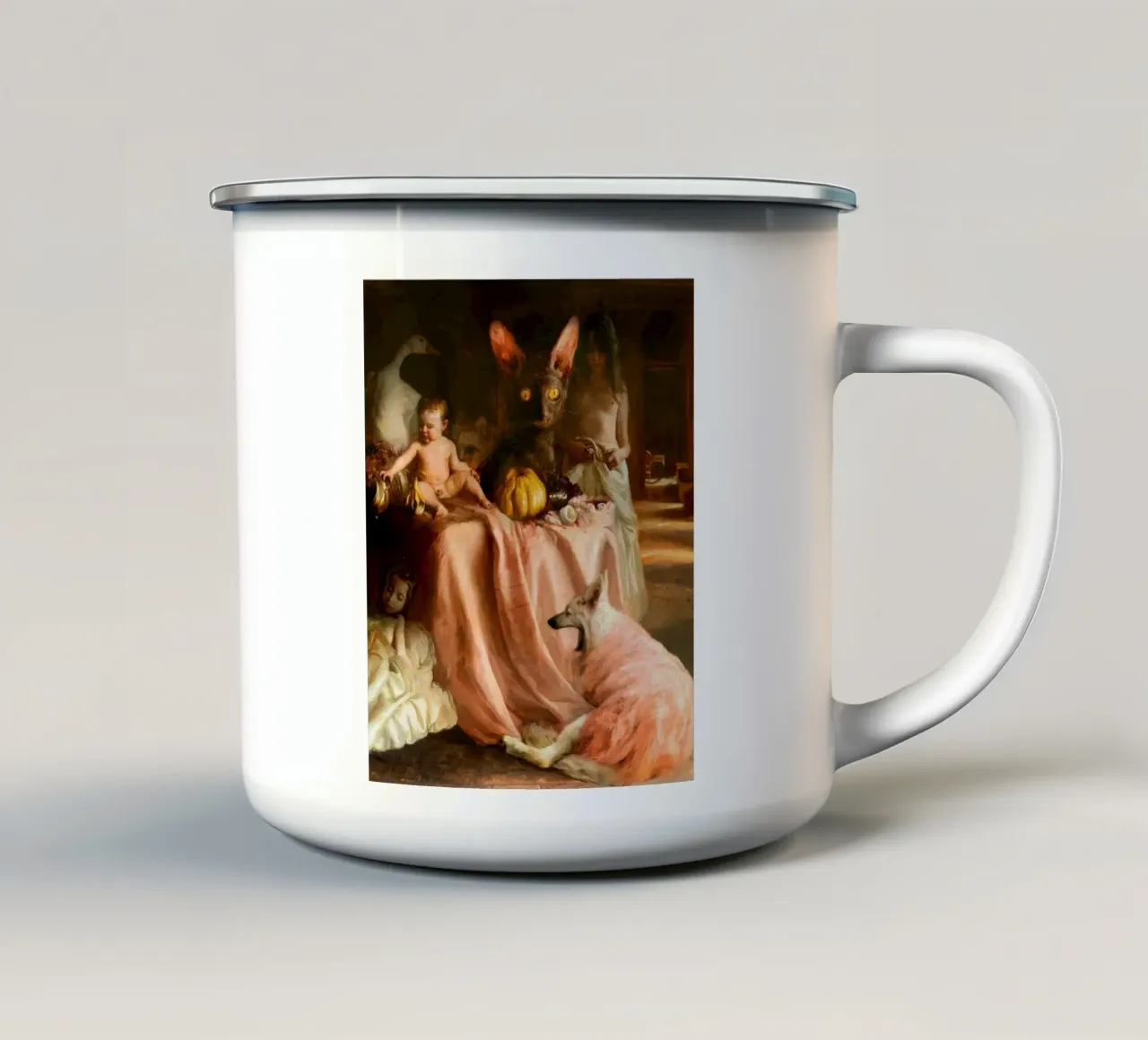 Guillermo Lorca Sade e il gatto tazza in smalto da Birgitart