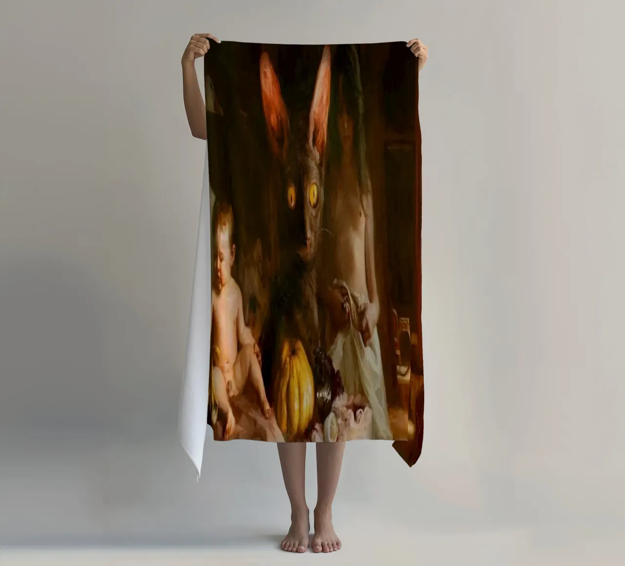 Guillermo Lorca Sade and the Cat beach towel by Birgitart