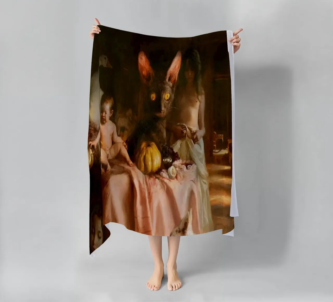 Guillermo Lorca Sade and the Cat beach towel by Birgitart