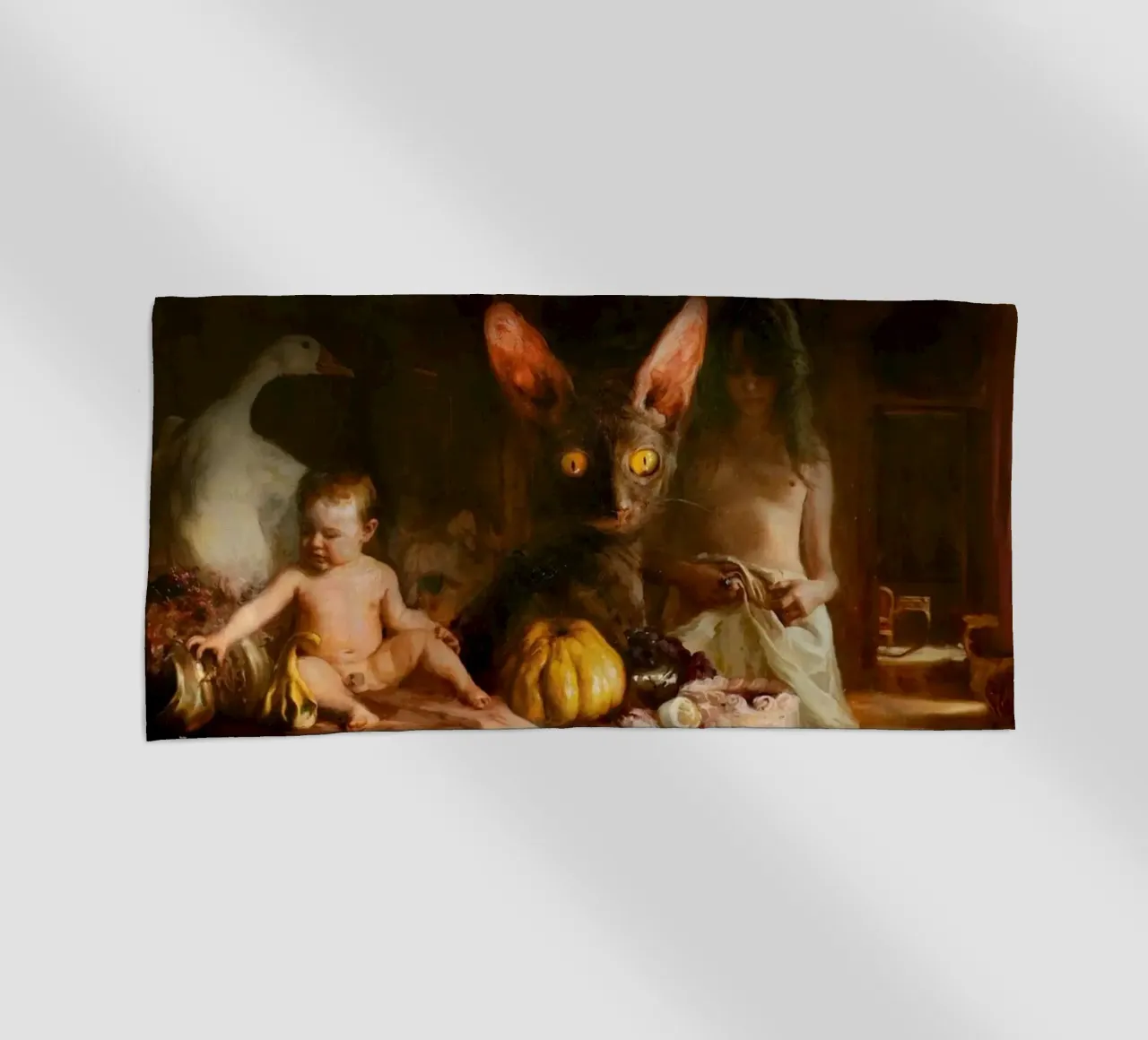 Guillermo Lorca Sade and the Cat beach towel by Birgitart