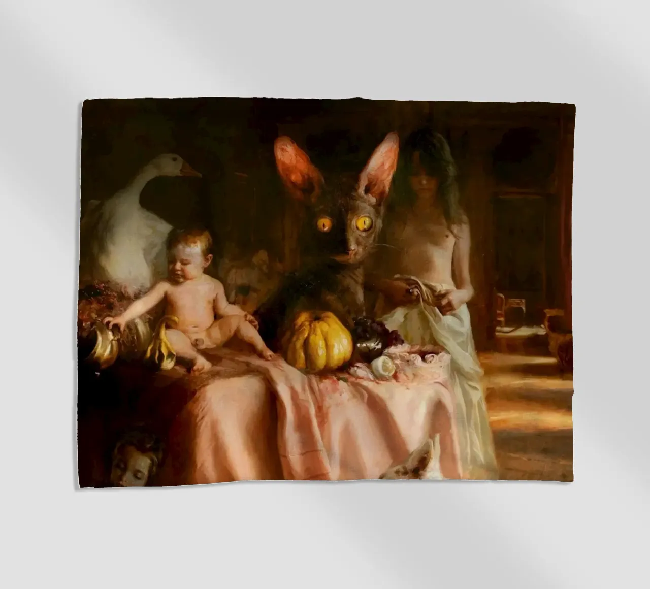 Guillermo Lorca Sade and the Cat beach towel by Birgitart