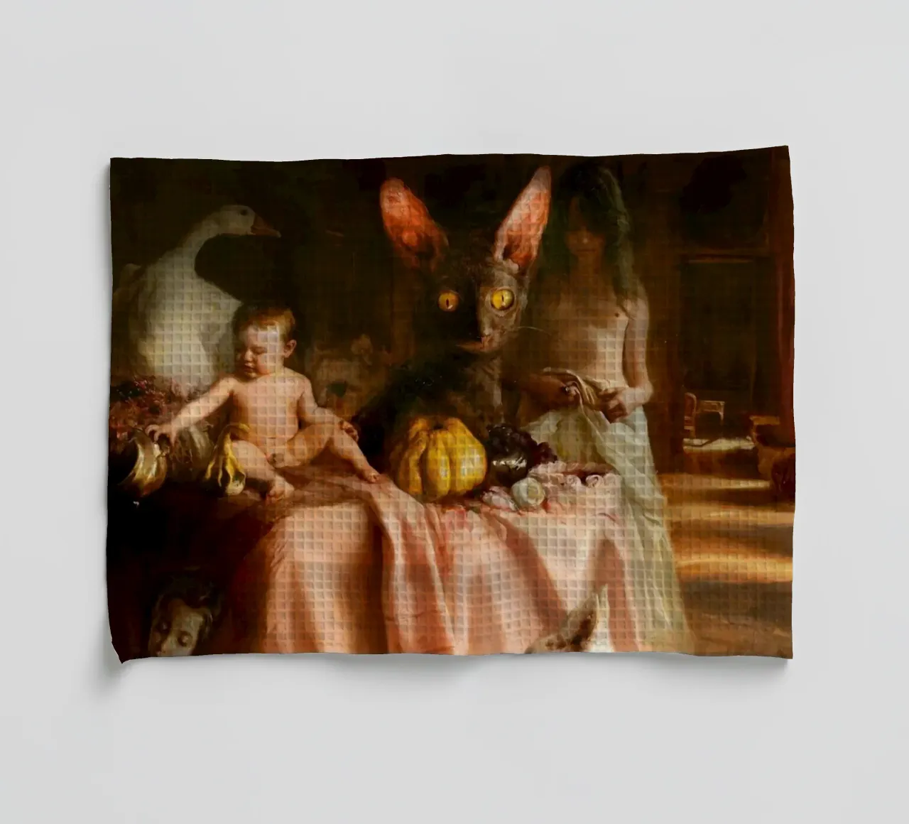 Guillermo Lorca Sade and the Cat tea towel by Birgitart