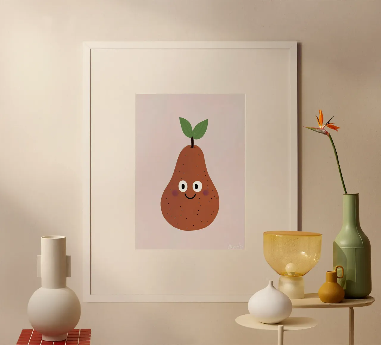 Stampa per cameretta di una piccola pera carina, arte da parete per bambini poster con telaio in legno da Little Lola